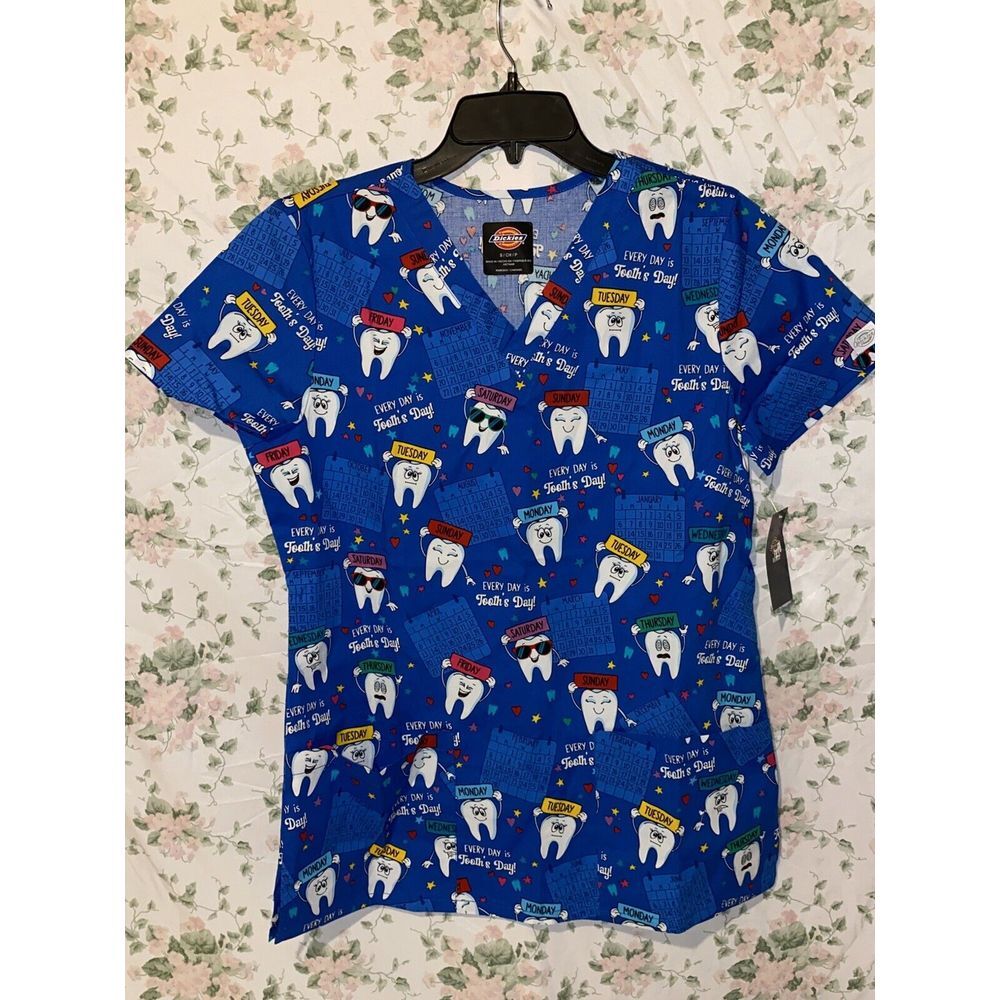 Tooth's‎ Day Everyday Dickies Scrubs Dental EDS V Neck Top DK704 TDEY NEW! NWT